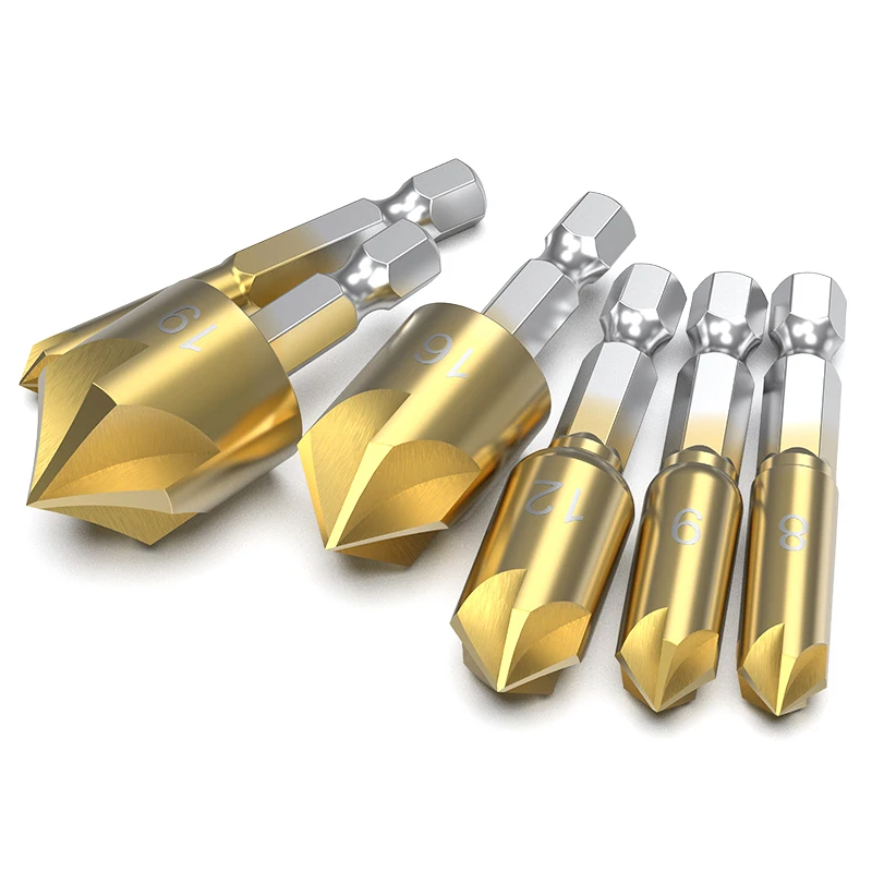 6 Buah Set Bor Pembenam Talang Hex untuk Kayu Logam Alat Gurdi Berubah Cepat Pemotong Hex Shank Baja Karbon 6Mm-19Mm