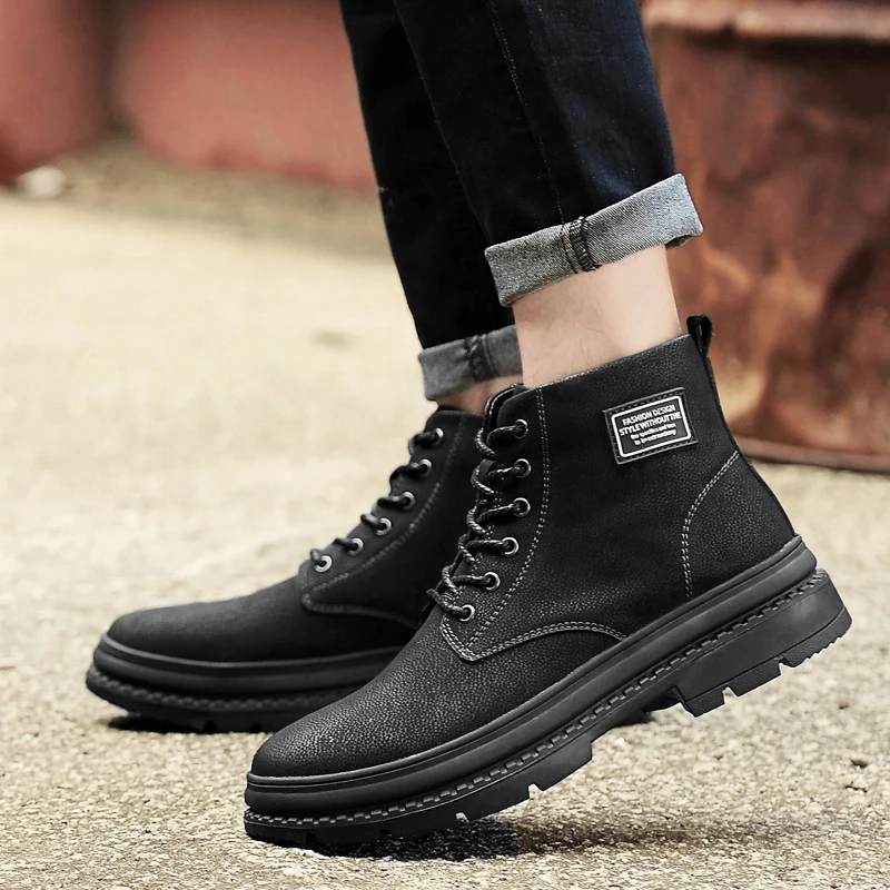 

Men boots genuine Leather Men Autumn Winter Boot Nice Men lace up Martin boots Men outdoor cow Leather Ankle boots men