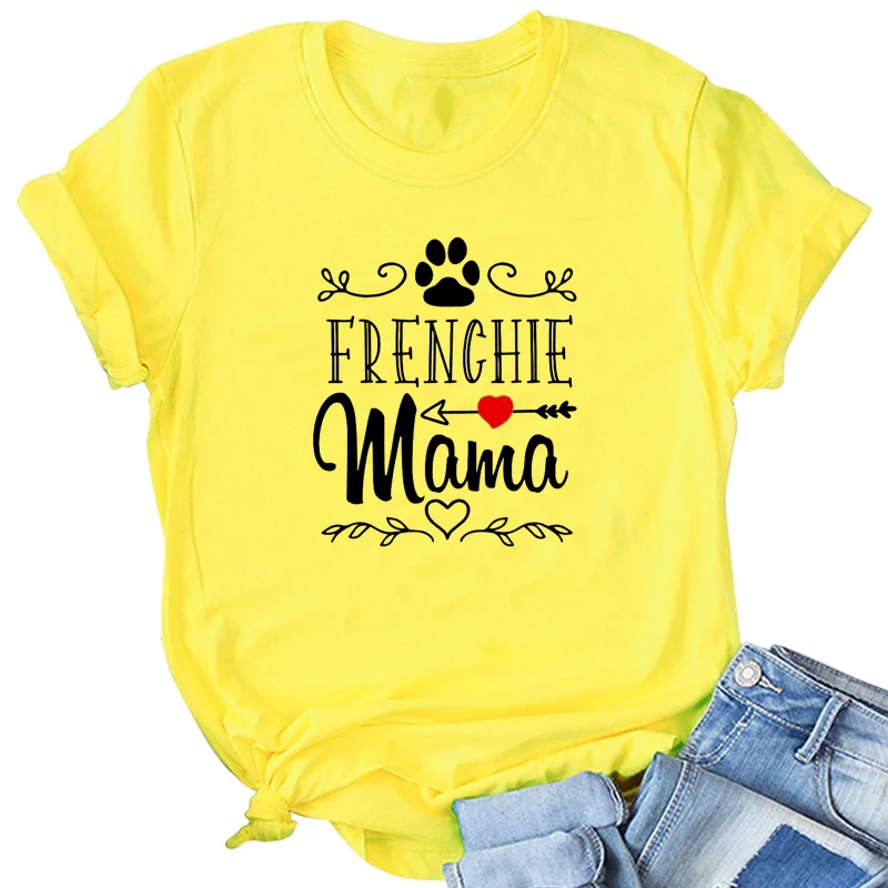 Frenchie Mama Dogs Paw Women T Shirts Cotton Big Size Aesthetic Grunge Tops 90s Mom Life Mother Gift Vintage Tshirt Dropshipping