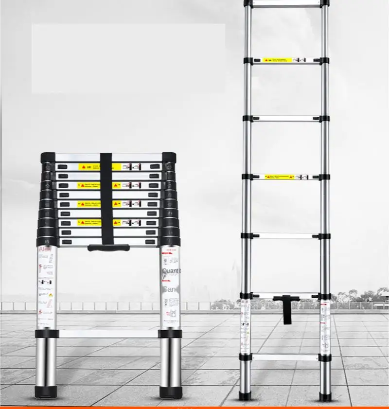 Portable thickened aluminum alloy telescopic ladder single-sided telescopic straight ladder 2 meters 7 step folding ladder