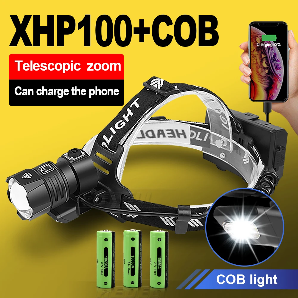 Led Headlight XHP100 Powerful Headlamp 18650 Usb Flashlight Head Light Led Fishing Lamp Xhp90 Rechargeable Front Lamp Head Torch