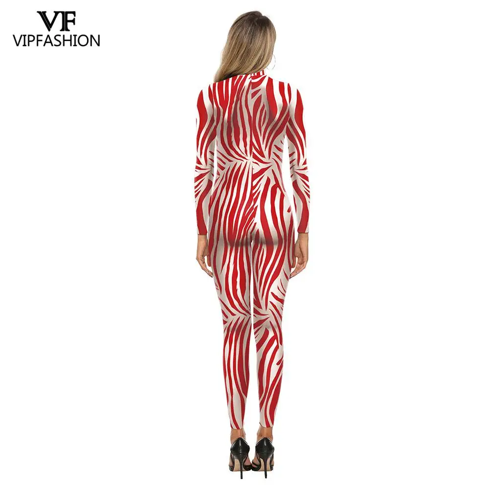 VIP FASHION Women Jumpsuit Full Body Stripe Bodysuit Sexy Zentai Suit Holiday Coaplay Costume Party Clothes Fitness Catsuit