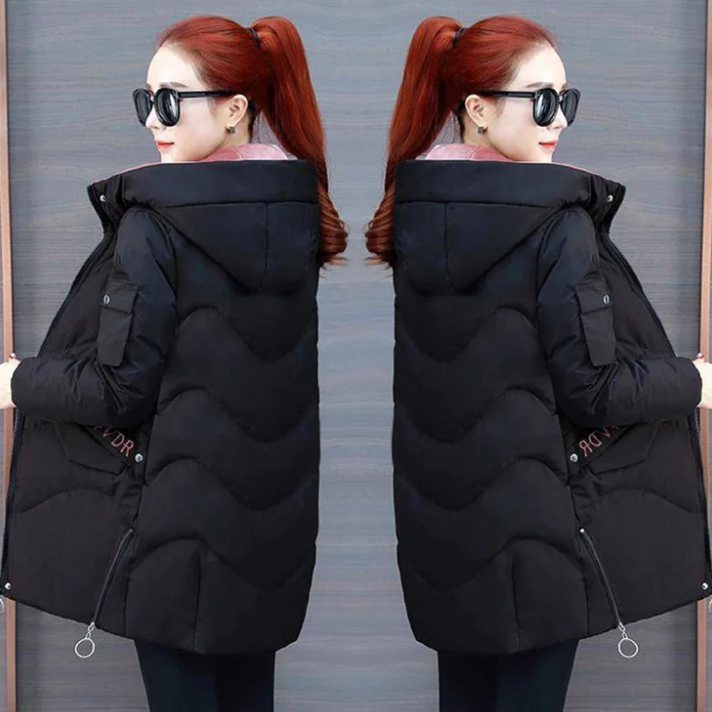 2022 Women Winter Jacket Hooded Warm Coat Green Cotton Padded Jacket Female Long Parka Splice Women Wadded Jaqueta Feminina Tops