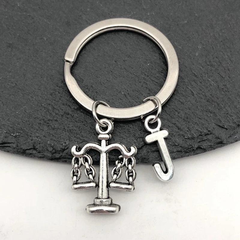 Lawyer Keychain,Scales of Justice, Law Student Keychain, Initial Keychain