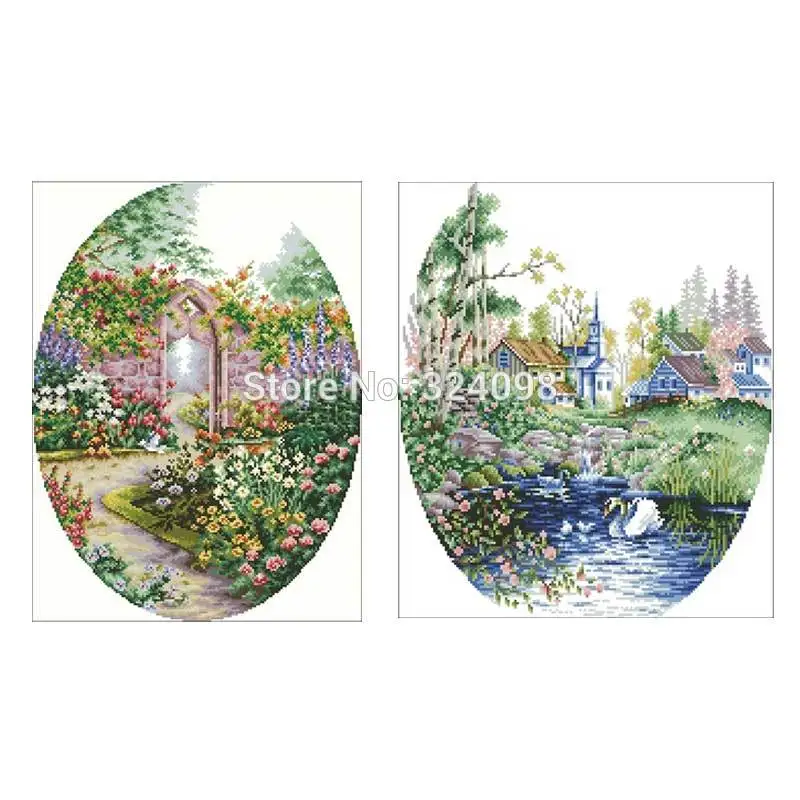 

Garden path Swan in the lake pattern Counted Cross Stitch 11CT 14CT 18CT DIYChinese Cross Stitch Kits Embroidery Needlework Sets