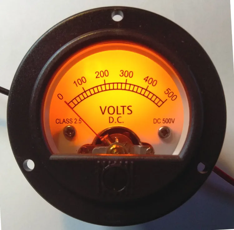 1PCS 52mm Round Pointer VU Meter DC500V Voltmeter LED With Yellow Backlight 8-12VDC