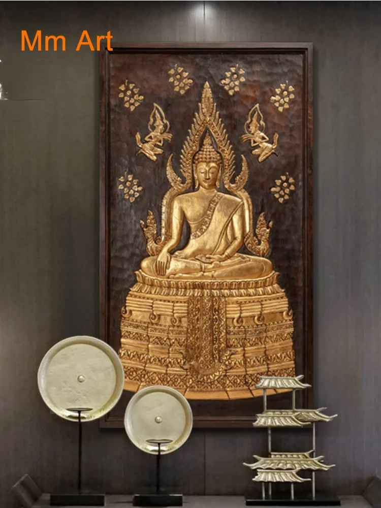 

Wall Pendant Entrance Wall Hanging Wood Carving Large Buddha Statue Wood Carving Decorative Painting