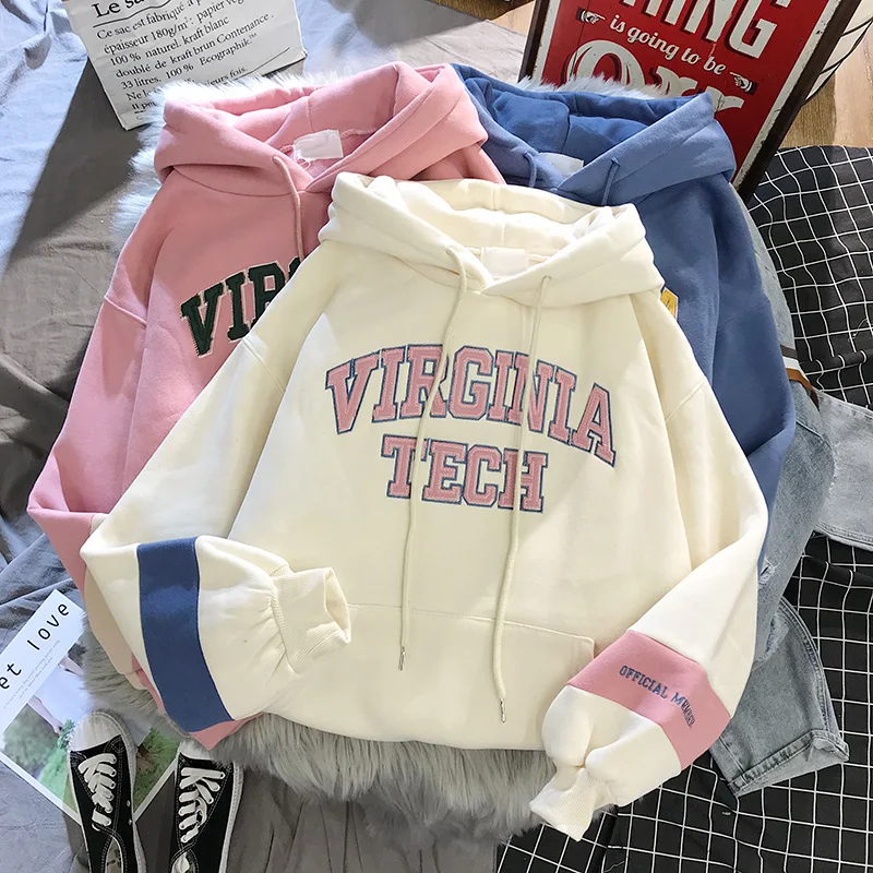 High Quality oversized Sweatshirt women\'s clothes tops Hoodies Harajuku Warm Pullover Coat Drawstring Pink Womens Korean style