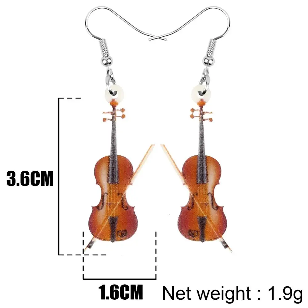 WEVENI Acrylic Wood Color Fiddle Violin Earrings Aesthetic Trendy Drop Dangle Jewelry For Women Girls Kid Vintage Gift Jewellery