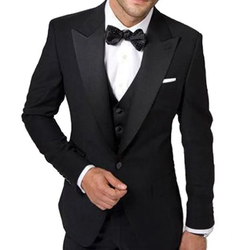 

Italy style Black Men Suits for Wedding Groom Tuxedos Classic outfit Man Blazers 3Pieces Groomsmen Wear (jacket+pant+vest)