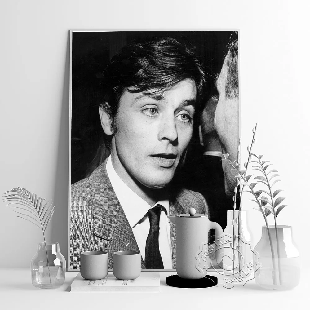 Film Alain Delon plakat, film gwiazda ściana sztuki, Alain Delon plakat z nadrukiem, czarno-białe naklejki ścienne, wystrój domu, prezent dla fanów