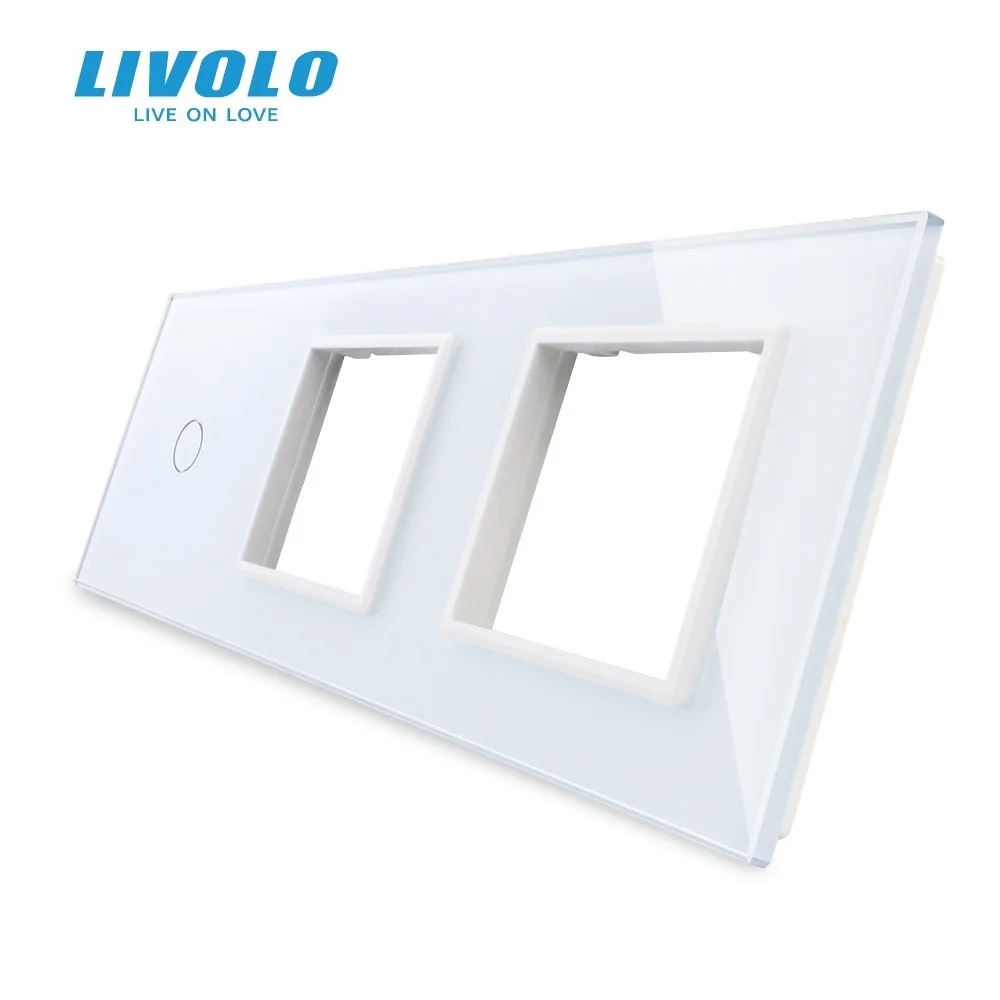 Livolo White Pearl Crystal Glass, 223mm*80mm, EU standard, 1Gang &2 Frame Glass Panel, VL-C1/SR/SR-11