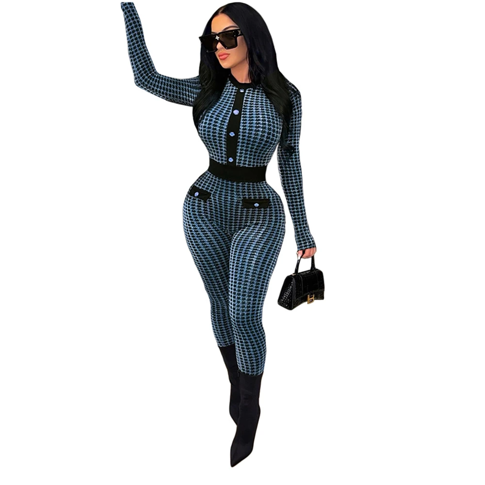 

Women's Fashion Button Cardigan Printed Jumpsuit Functional Bodysuit Long Sleeve Buttoned Playsuits