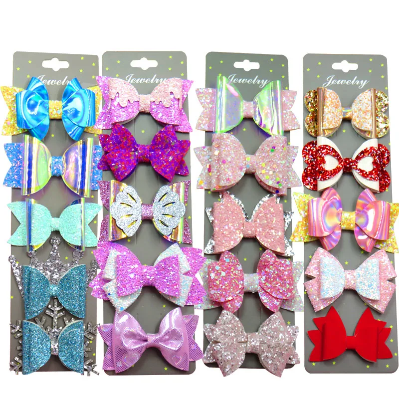 10PCS/Lot Cute MIX Styles Sequin Bow Crab Hair Clips Bezel Candy Hairpins 2022 Scrunchie Korean Hair Accessories For Baby Girl