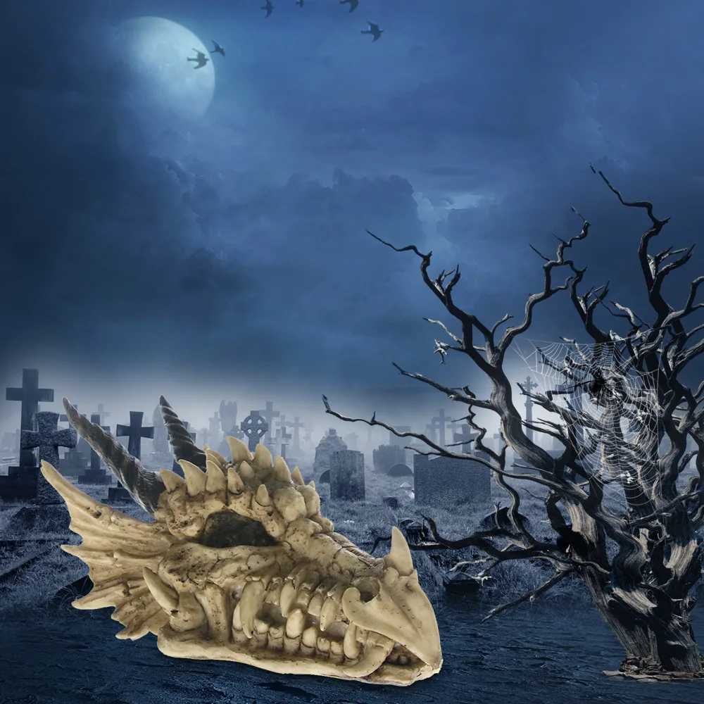 Snarling Magical Dragon Skull Treasure Trinket Box Piggy Bank Medieval Gothic Horned Dragon Skull Sculpture Statue Coin Box - Image 6
