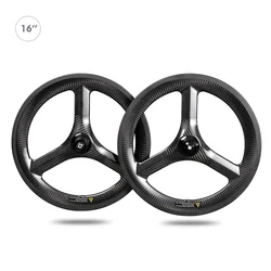 Ican 3 spokes Tri-Spoke 16inch 349 carbon wheels V Brake with 3K will Glossy for fnhon Sixty folding bike