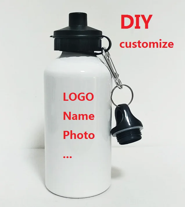 500ML Bottle DIY customize colorful print LOGO photo Travel Sport Easy take for bike with hook for bag Aluminium Portable Update