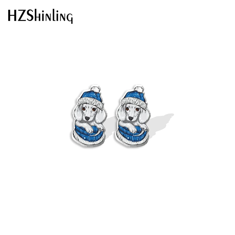 2021 New Christmas Dachshund Stud Earring Dog Art Acrylic Resin Earrings Epoxy Handmade Jewelry Gifts Girl