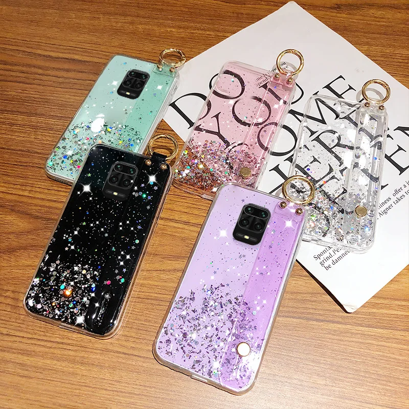 Cover for Xiaomi Mi Note 10 Pro A3 Lite Redmi K30 Note 9S 8T 8 7 Pro Glitter Metal Ring Wristband Bracket Holder Soft Case Shell