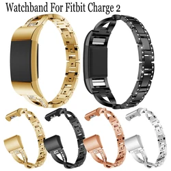 Stainless Steel Wristband Straps For Fitbit Charge 2 Smart Watch Metal Rhinestone Quick Release Watch Band Replacement Bracelet