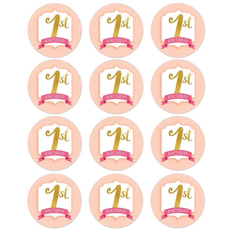 1 Year Boy Girl Birthday Stickers First Birthday Party Decorations Blue Pink Baby Shower Party Set Anniversary Party Decor Kids