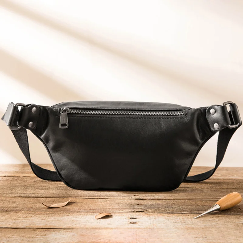 AETOO-Bolso pequeño de cuero suave para hombre, bolsa de tendencia de cuero de vaca, de un solo hombro, con ranuras simples