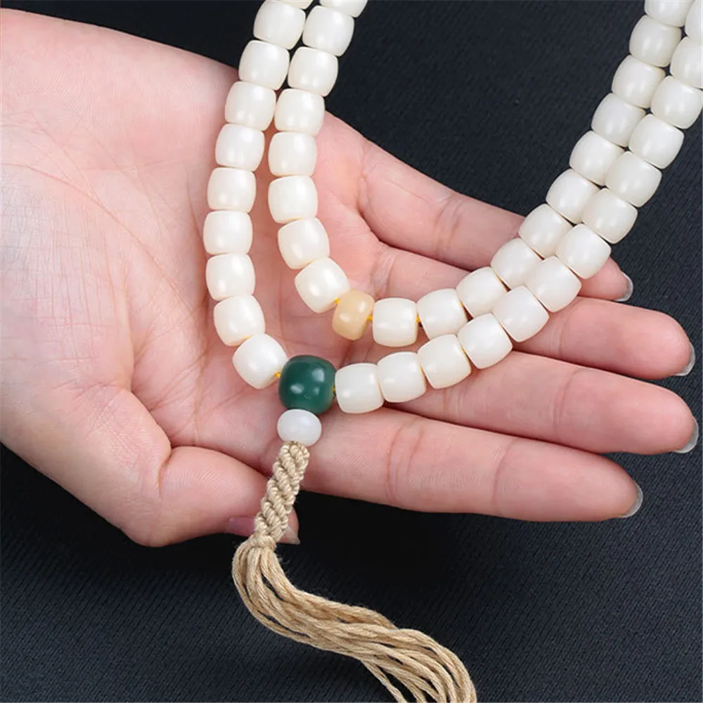 8*9mm Natural White Bodhi Mala 108 Beads Tassel Necklace Rosary Men and Women Meditation Yoga Prayer Bracelet Buddhism Jewelry