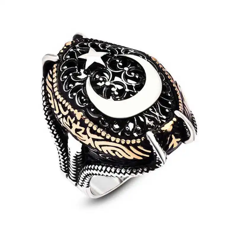 Silver Moon Star Claw Men's Ring - 925 Sterling Men's Jewelry Wedding Birthday Gift - Box - - Men - Fashion - Botiva - Size - Turkish - Patterned Embroidery