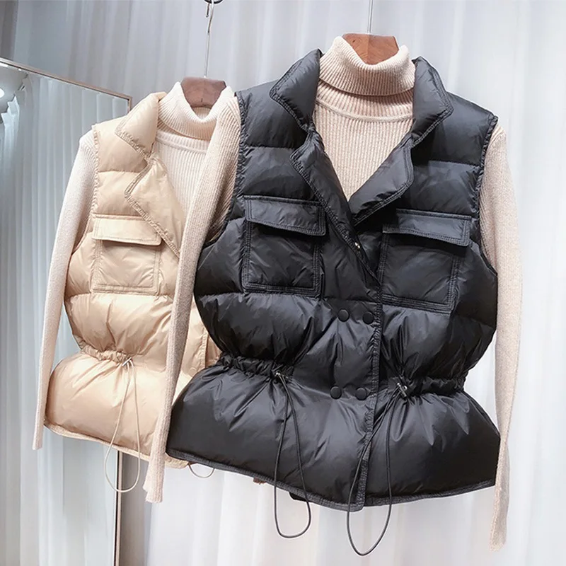 New  Light Down Vest Women Short Vest Windproof Lightweight Warm Waistcoat  White Duck Down Down Coat Sleeveless