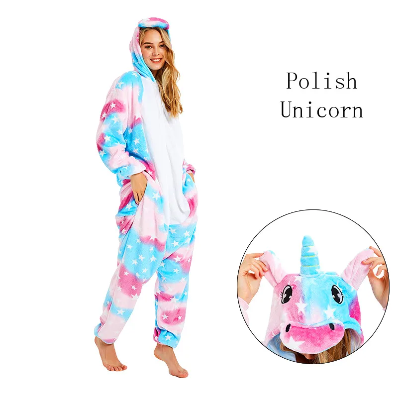 Zwierzęta kostium jednorożca dla dorosłych Onesies dzieci kreskówka straszna panda niedźwiedź kot ścieg kostiumy kobiety mężczyźni Anime kombinezon jednoczęściowy garnitur