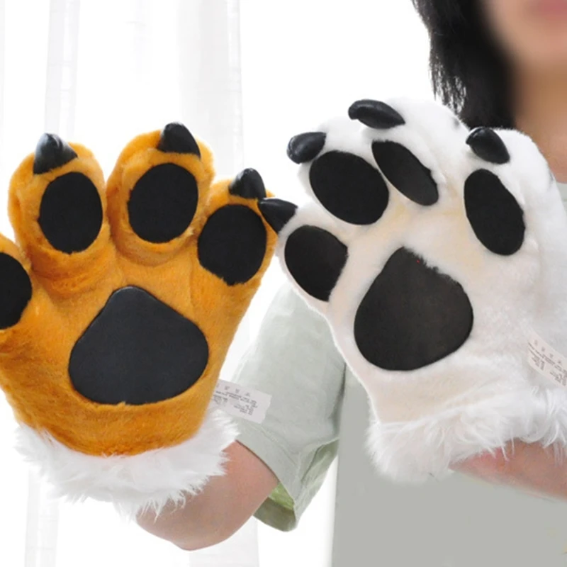 Simulation Tiger/Panda Paw Plush Gloves Striped Fluffy Animal Stuffed Toys Padded Hand Warmer Halloween Cosplay Costume Mitten