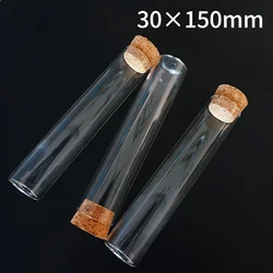 5pcs/set 30x150mm Unique Transparent Lab Glass Test Tube With Cork Stoppers Flat Bottom Labware Supplies