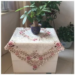 83CM Modern Square Satin Tablecloth Placemat Embroidered Lace Table Cover Cloth Towel Mantel Christmas Kitchen Wedding Decor