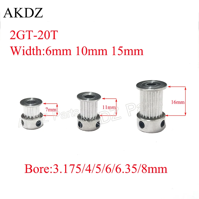 Polea de sincronización 2GT de 12, 15, 16 y 20 dientes, diámetro de 3,17/4/5/6/6, 35/8mm, ancho de correa de distribución para impresora 3D GT2, 6mm, 10mm, 15mm, piezas CNC