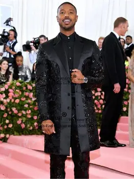 Smoking da sposo di lusso nero Shinny Appliques paillettes abiti da sposa da uomo set da 2 pezzi blazer da ballo lunghi Costume da sposo Homme