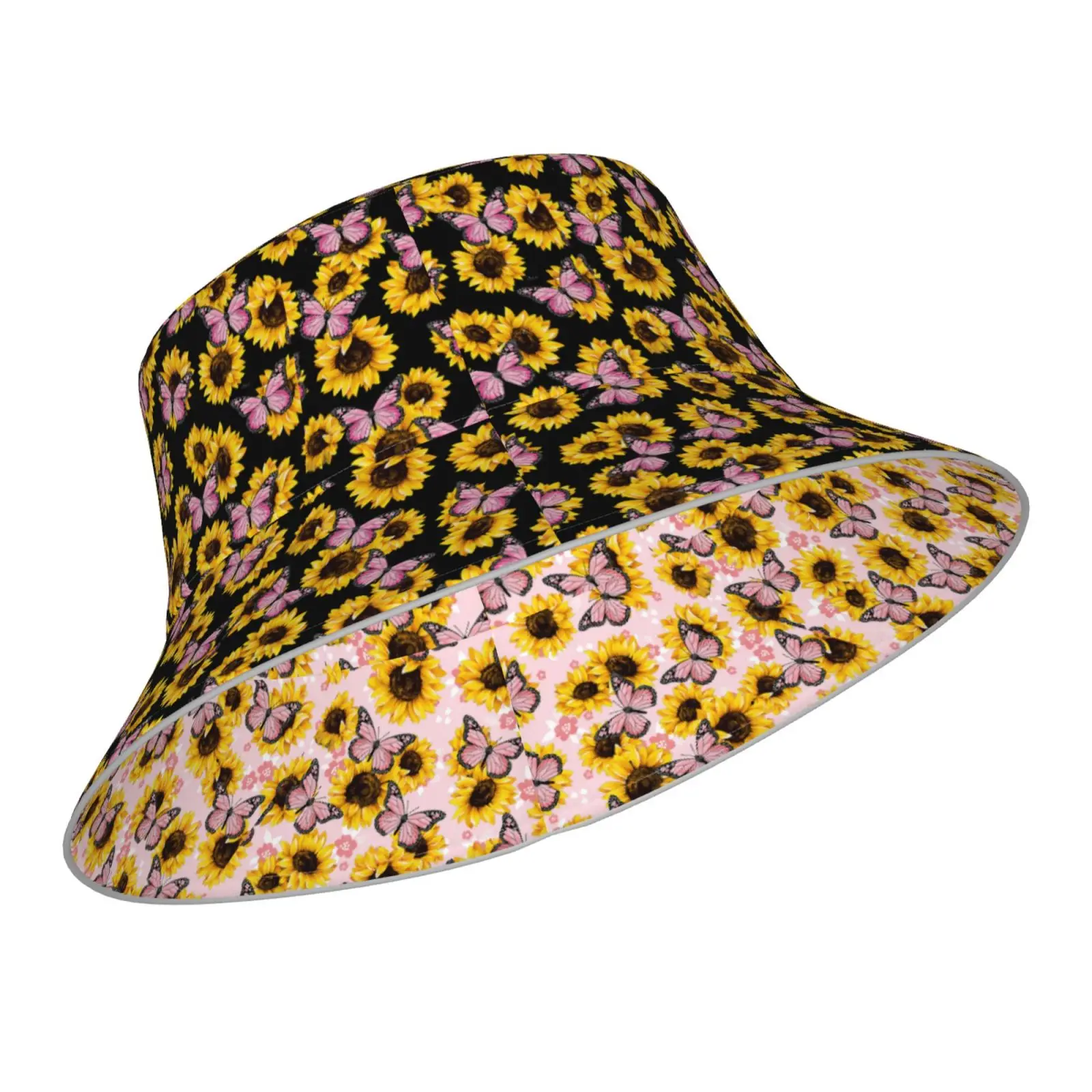 

NOISYDESIGNS Bucket Caps Women Sunflower Butterfly Reversible Sun Hat Casual Night Reflect Light Fisherman Hats Outdoor Cap