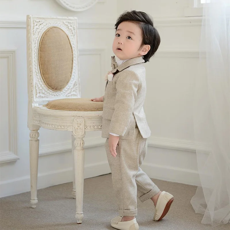 2024 New Boy Suit set wedding for toddler boys formal dress children 1-8 year clothing khaki high quality costume set