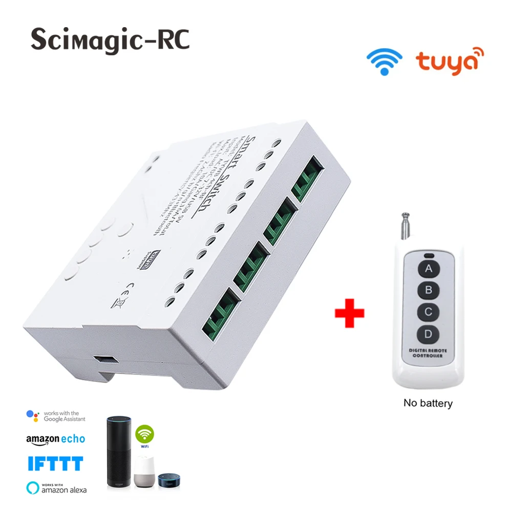 4CH Tuya Smart Switch 220V WIFI Module Remote Control USB 5V 12V 24V 85-250V RF Receiver 10A Smart Relay Includes Free shell