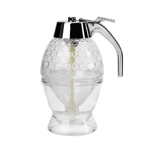 Bee Drip Dispenser Kettle Honey Jar Container Squeeze Bottle Storage Pot Stand Holder