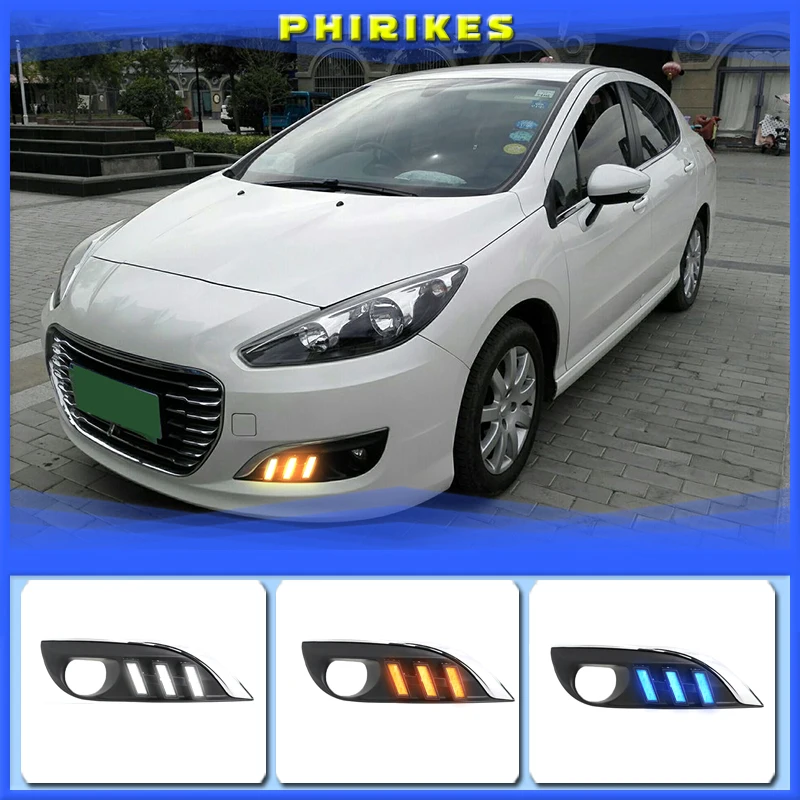 

2Pcs Car styling for Peugeot 308 2012-2014 LED driving DRL with Daytime Running Light yellow turn signal Fog Head Lamp