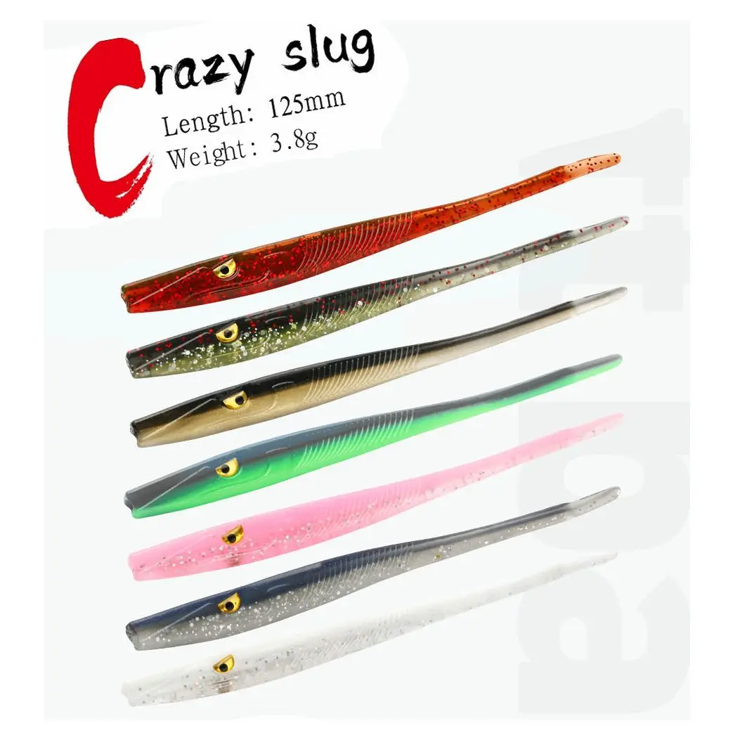 

Crazy Slug Soft Fishing Lures 120mm 10pcs/bag Artificial Bait Silicone Worms Shad Eel Seabass Needlefish Fishing Tackle