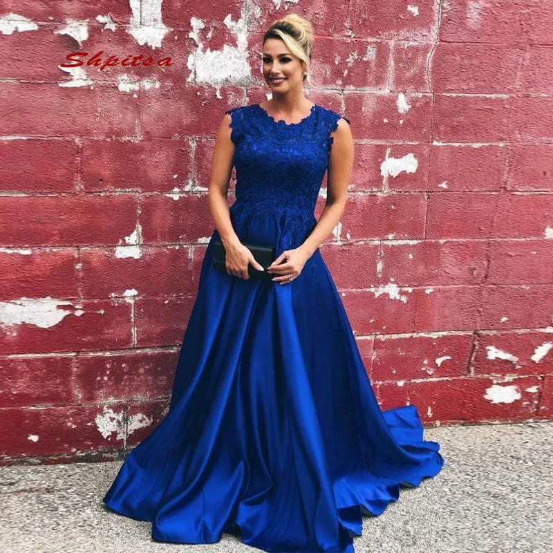 Vestidos de encaje azul real para madre de la novia, vestidos largos para boda, noche, fiesta, cena, Formal, madrina, novio, talla grande