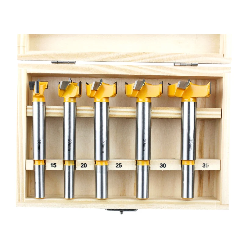 5 Buah Forstner Tips Hinge Bor Set untuk Pertukangan Kayu Jendela Lubang Cutter Auger Kayu Bor Dia 15 20 25 30 35Mm