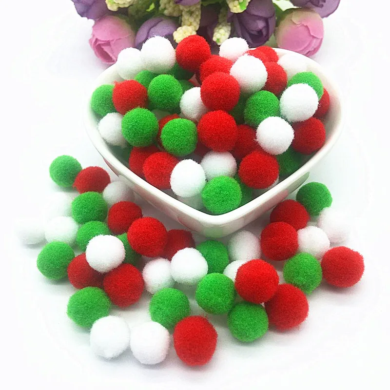 White Green Red Pompom Fur Balls DIY Soft Pom Poms Craft Pompones Christmas Ball Ornaments Glue on Cloth Accessories 8mm To 30mm