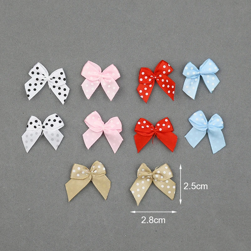 100Pcs Solid Color/Dots Satin Ribbon Bows DIY Craft Supplie Gift Packing Bowknots Hair Accessories Ornaments Sewing Appliques