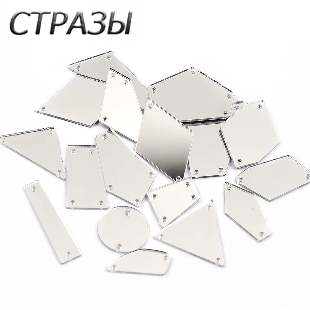 CTPA3bI 30PCS Acryl Mirror Rhinestones With Hole White Mix Shape Acrylic Sew On Stones For Dance Dress Gym Suit Decoration