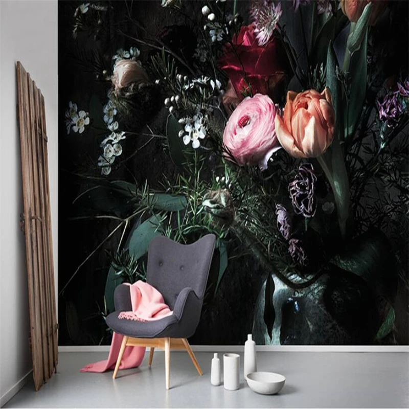Custom photo wallpaper for walls Modern minimalistic black peony lily flowers mural wallpaper bedroom 3D wall paper Stickers