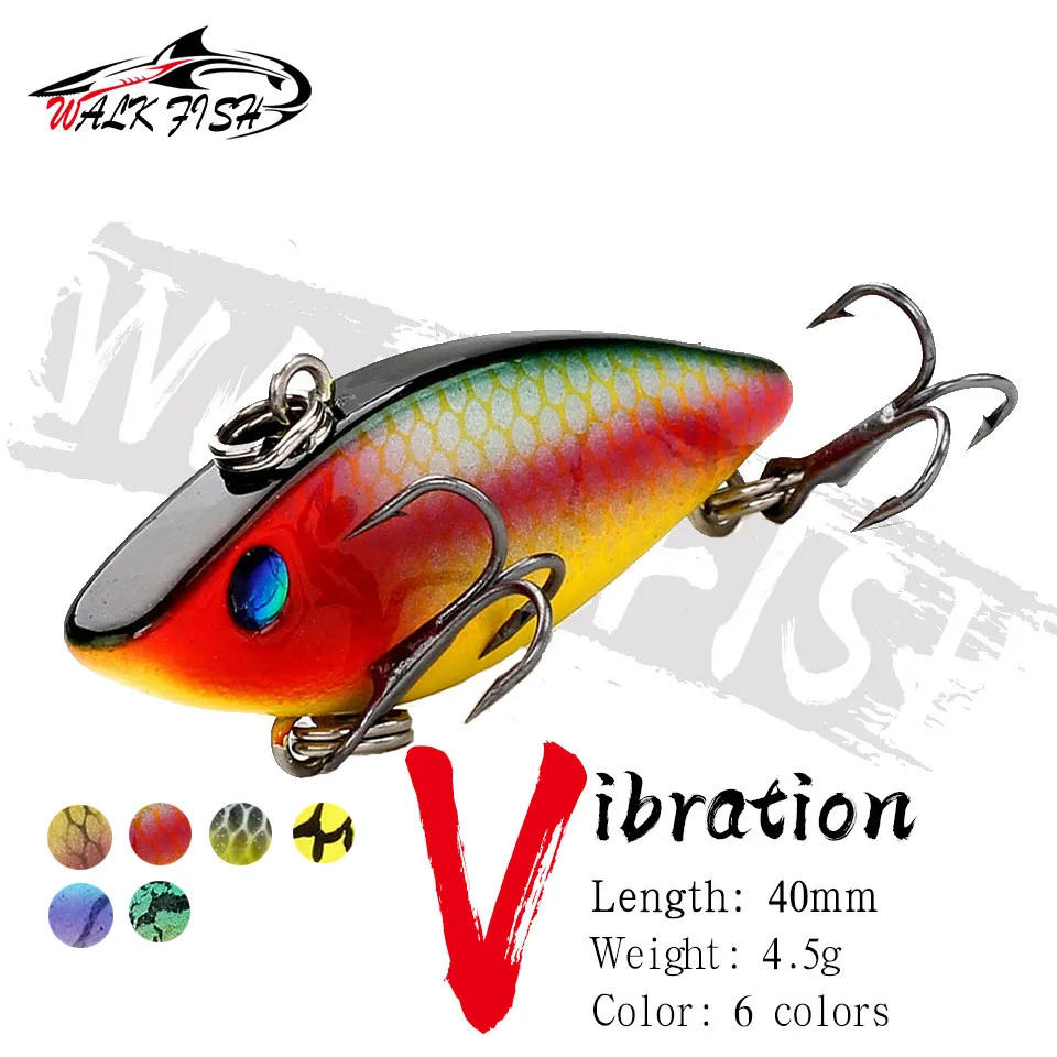 WALK FISH 40mm 4.5g Crankbait Mini Vib Bait Fishing Lure Lipless Rattle Hard Bait Artificial Sinking Wobbler For Fishing Tackle