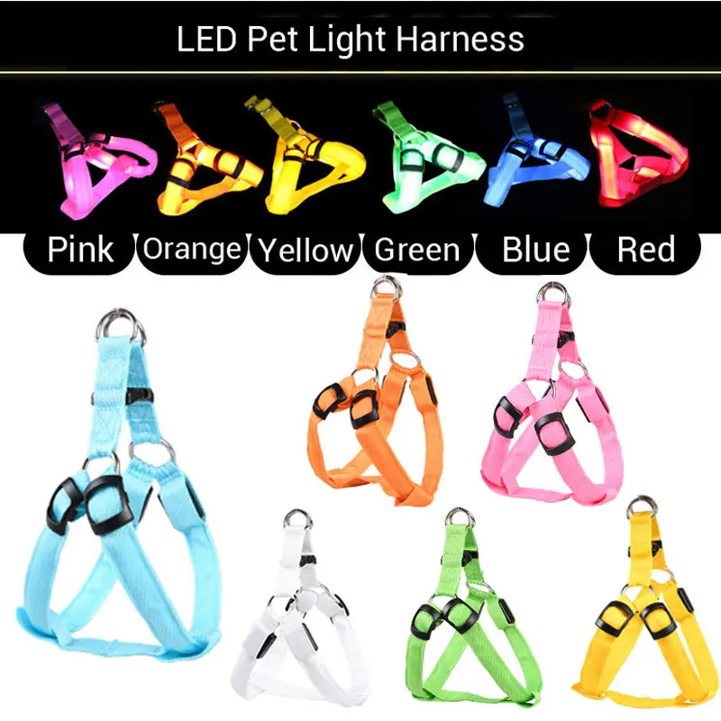 USB LED Dog Harness Rechargeable Light Pet Cat Walking Leash Vest Safety Neck Strap Nylon Flashing Accessories for Teddy Goats