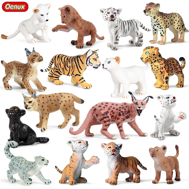 Oenux African Wild Animals Simulation Small Tiger Lion Snow Leopard Action Figure Figurines PVC Miniature Model Education Toys